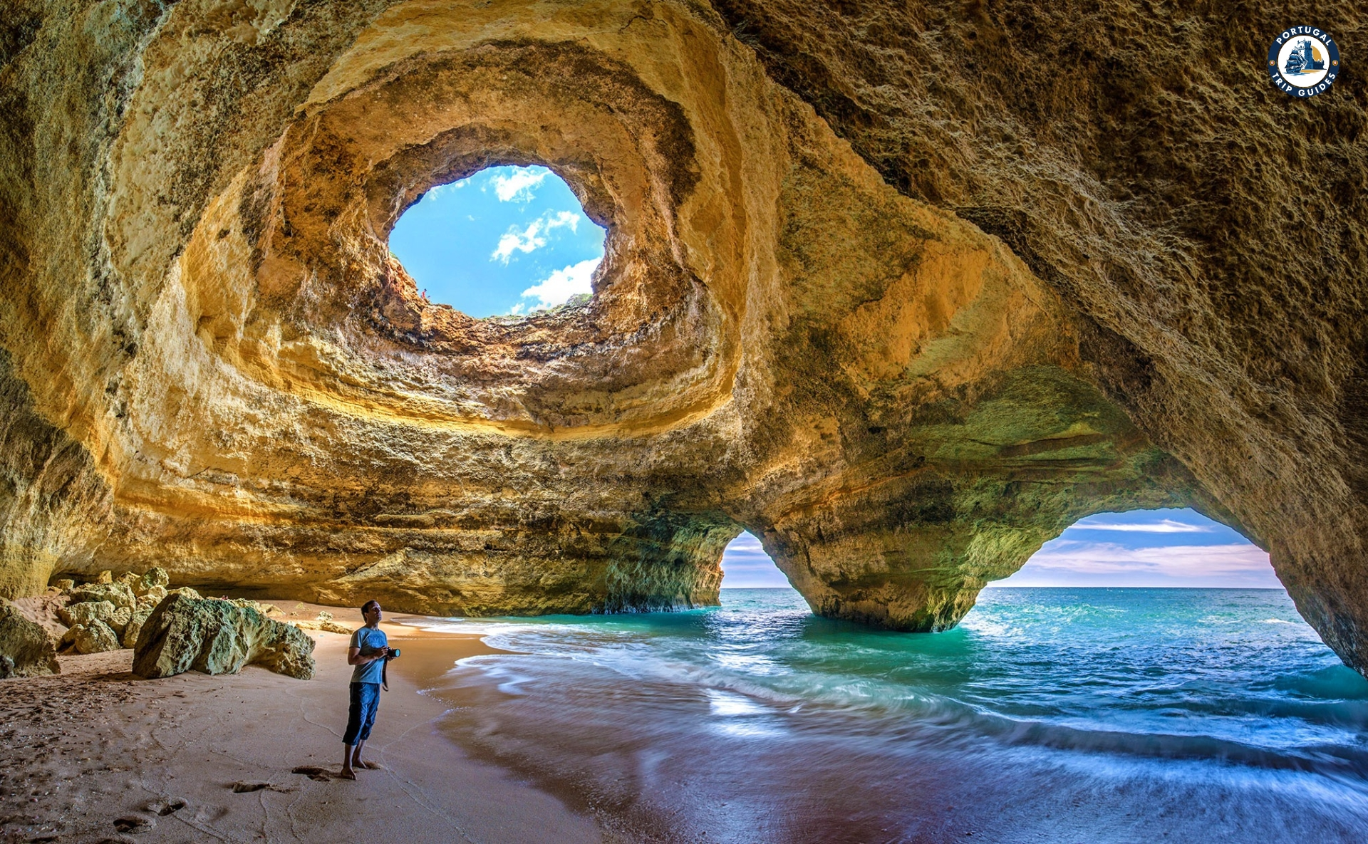 Benagil Sea Cave with sunlight streaming through the skylight – Discover Portugal's History and Live the Legend! | PORTUGALTRIPGUIDES