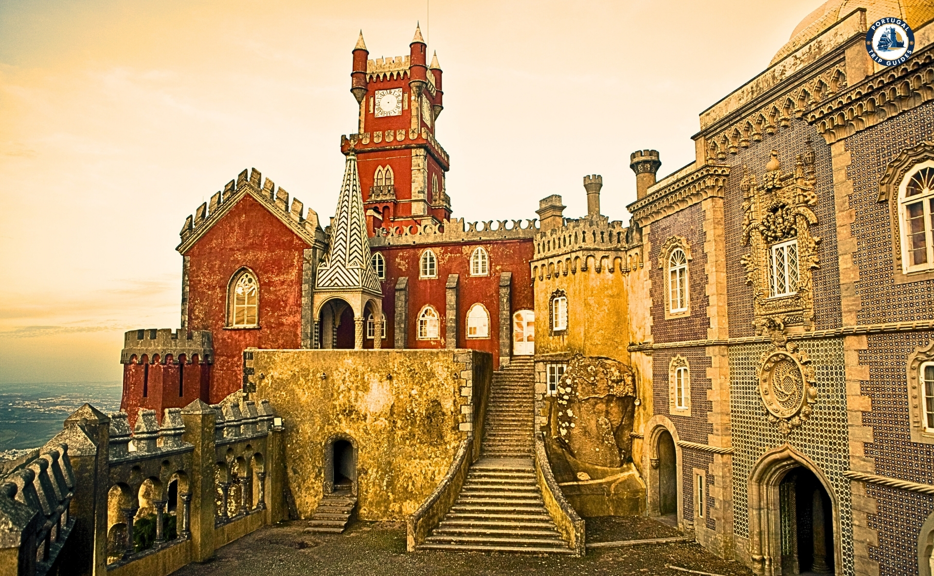 Colorful towers and architecture of Pena Palace in Sintra – Discover Portugal's History and Live the Legend! | PORTUGALTRIPGUIDES